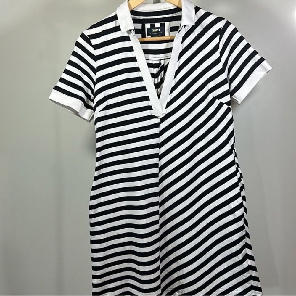 Maje Black and White Striped Mini Dress